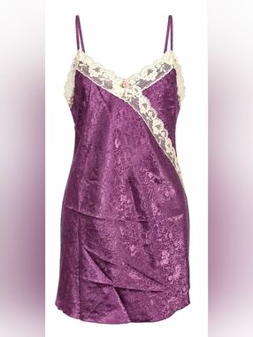 Vintage Angelique negligee purple satin lace slip dress romantic lingerie y2k